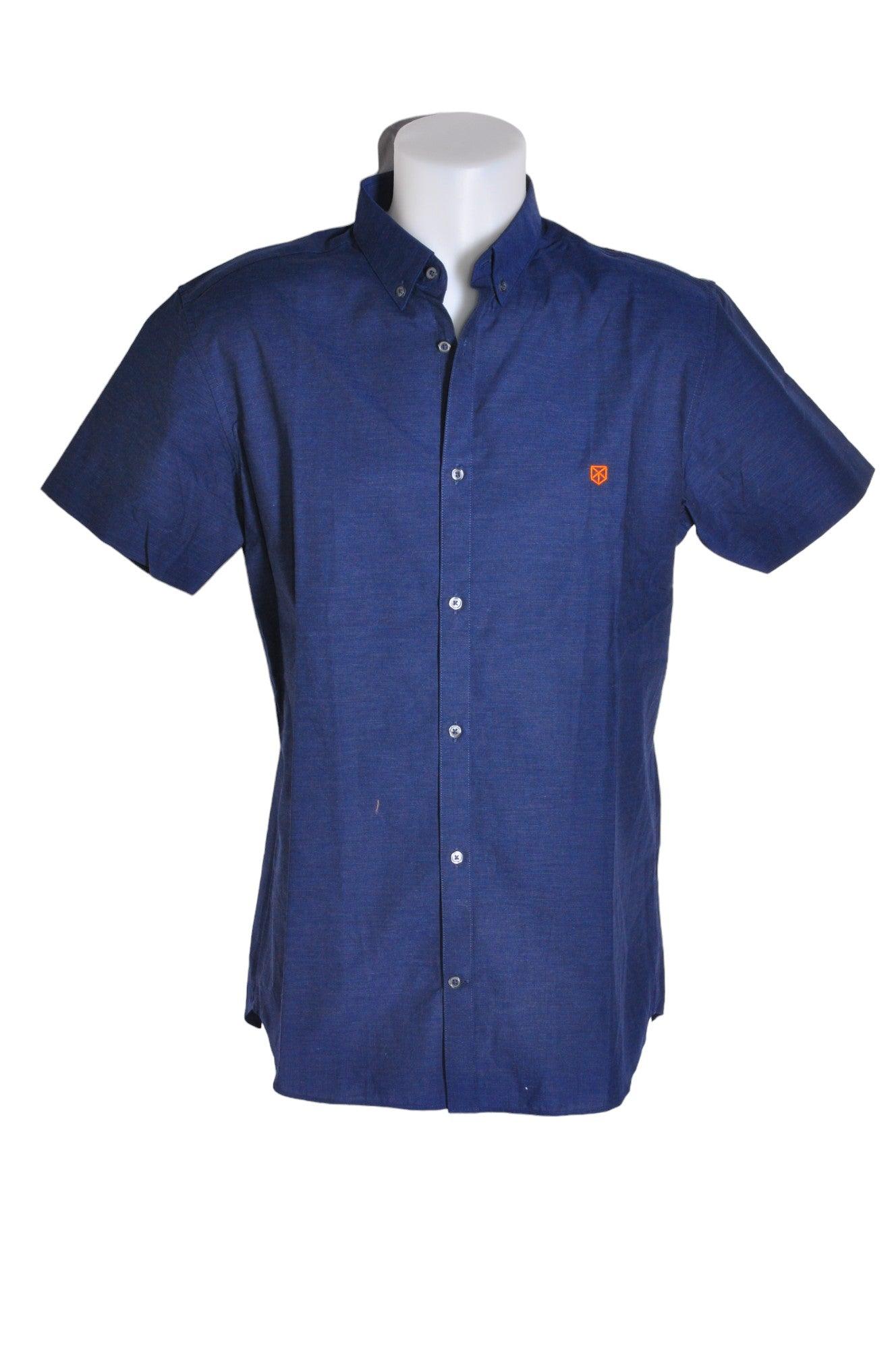 JACK AND JONES Stylish Men's Blue Regular-Fit Button Down Tops - Size L
