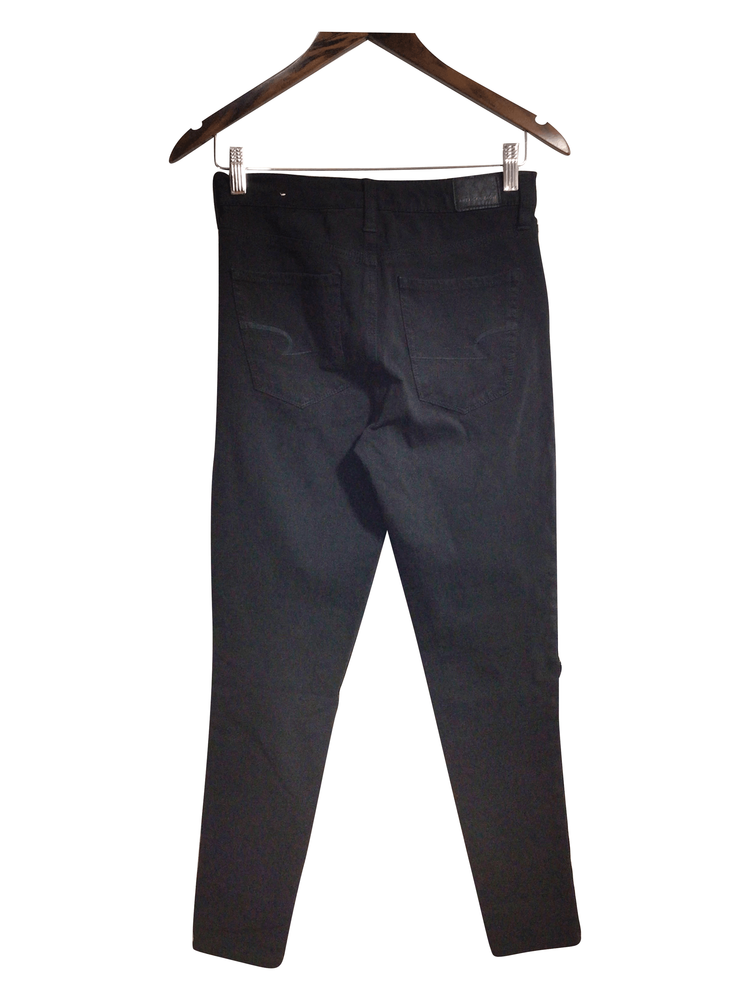 Stylish AMERICAN EAGLE Women's Black Regular Fit Straight-Legged Jeans - Size 4