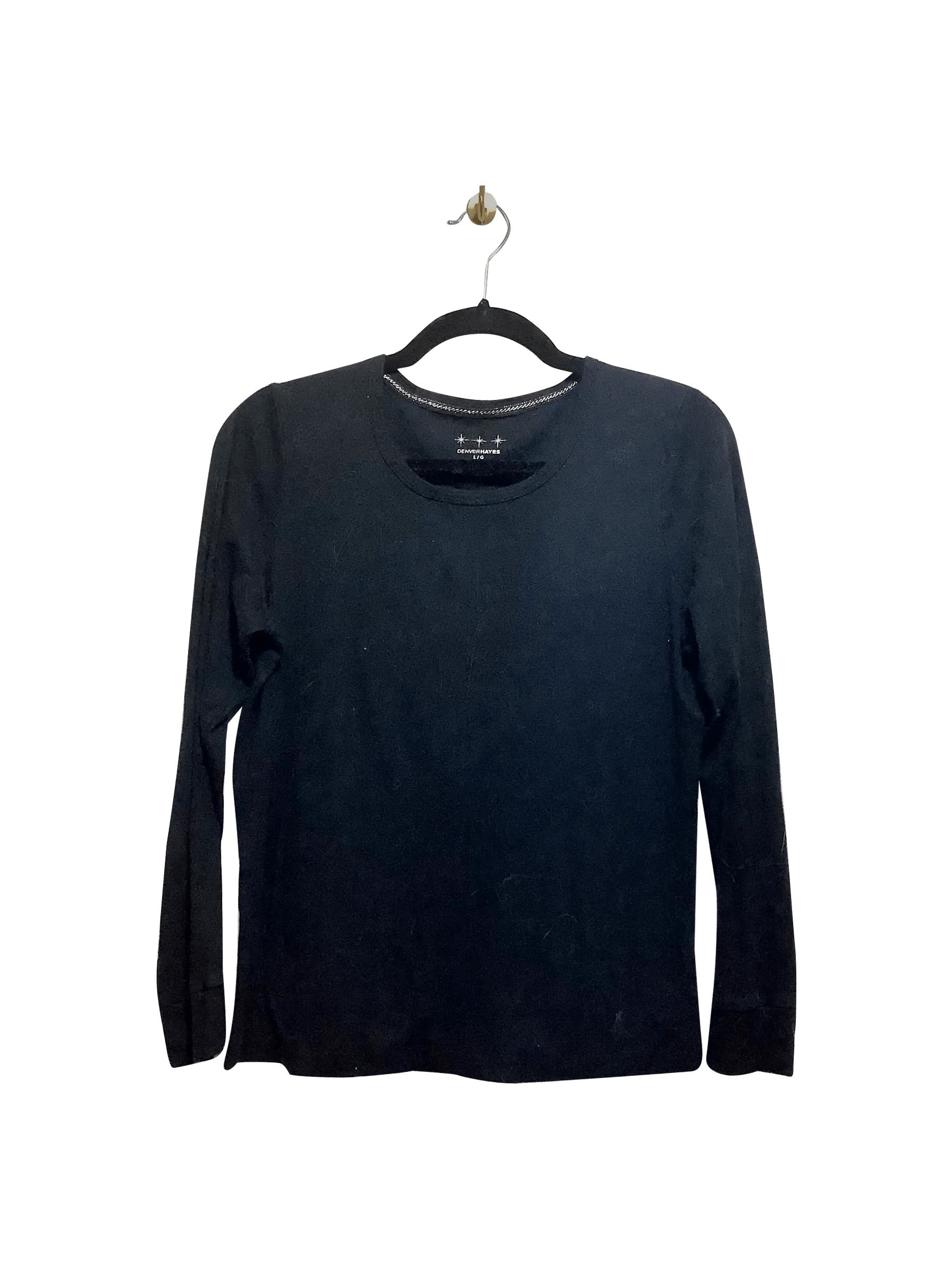 DENVER HAYES Stylish Regular Fit Black Long - Sleeve Crew Neck T - shirt in Size L