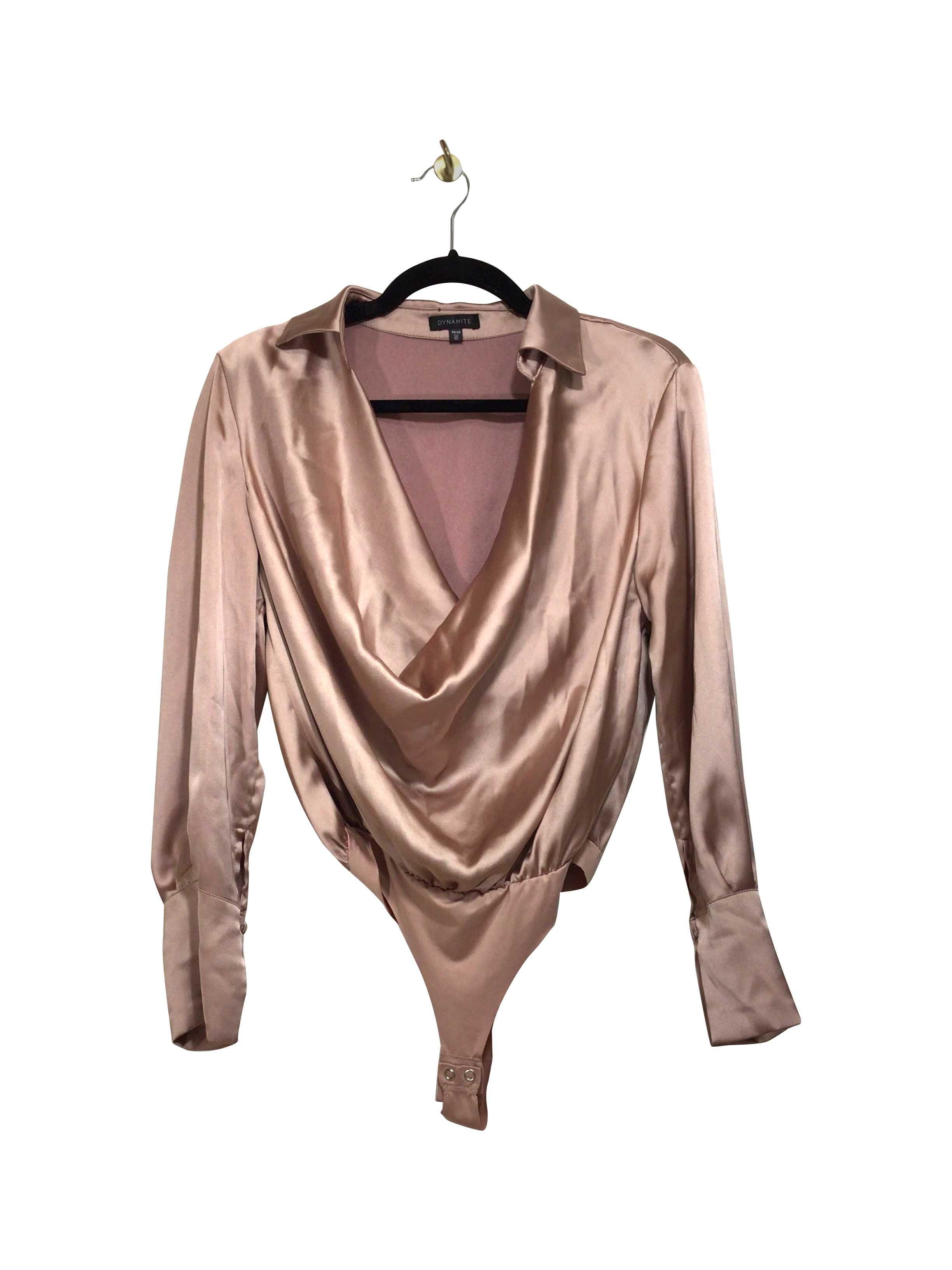 DYNAMITE Pink Regular Fit Long - Sleeved Scoop Neck Solid Colour Bodysuit - XS