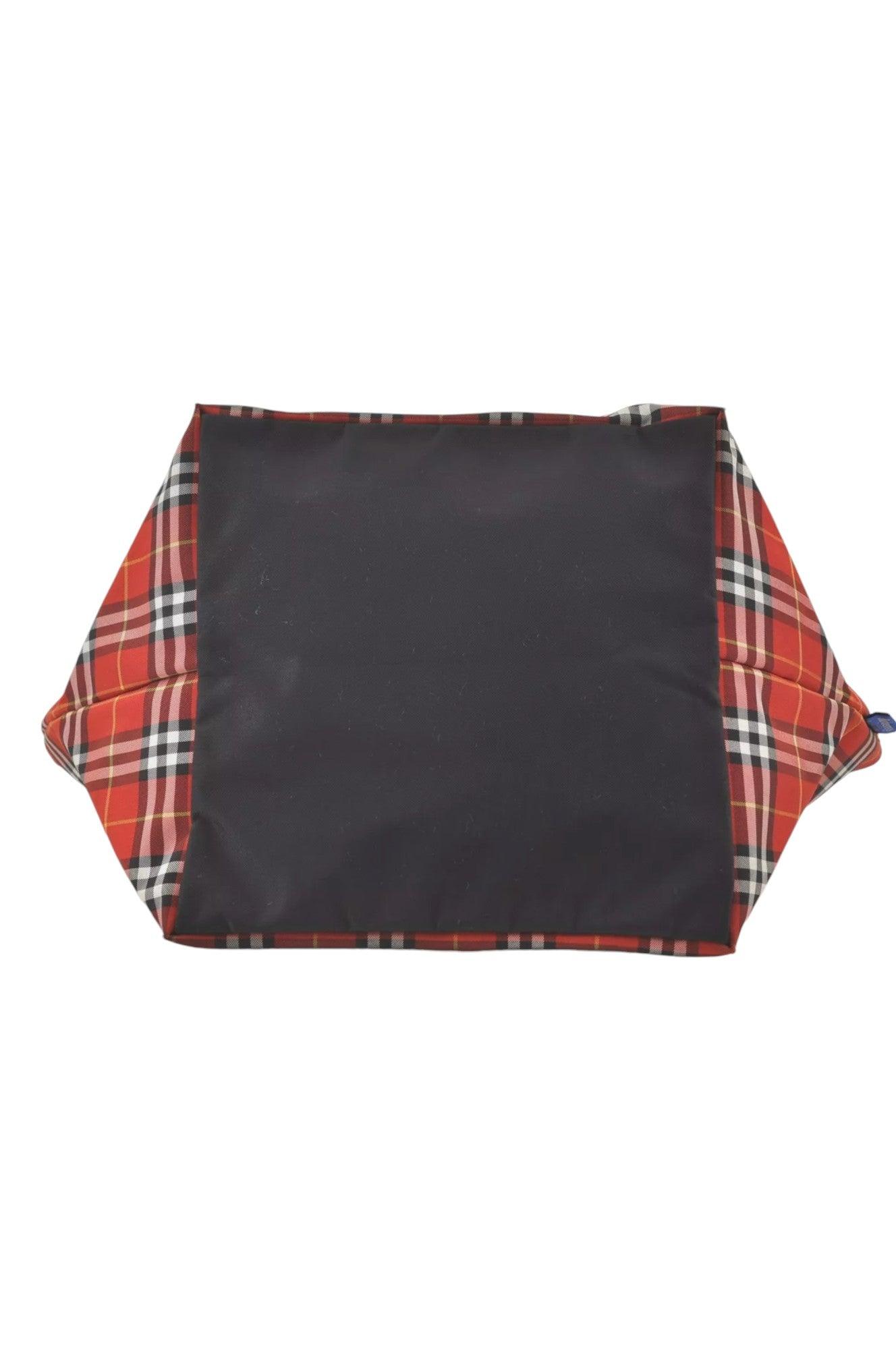 Burberry BLUE LABEL Iconic Check Pattern Red Nylon Leather Shoulder Tote Bag 9373K