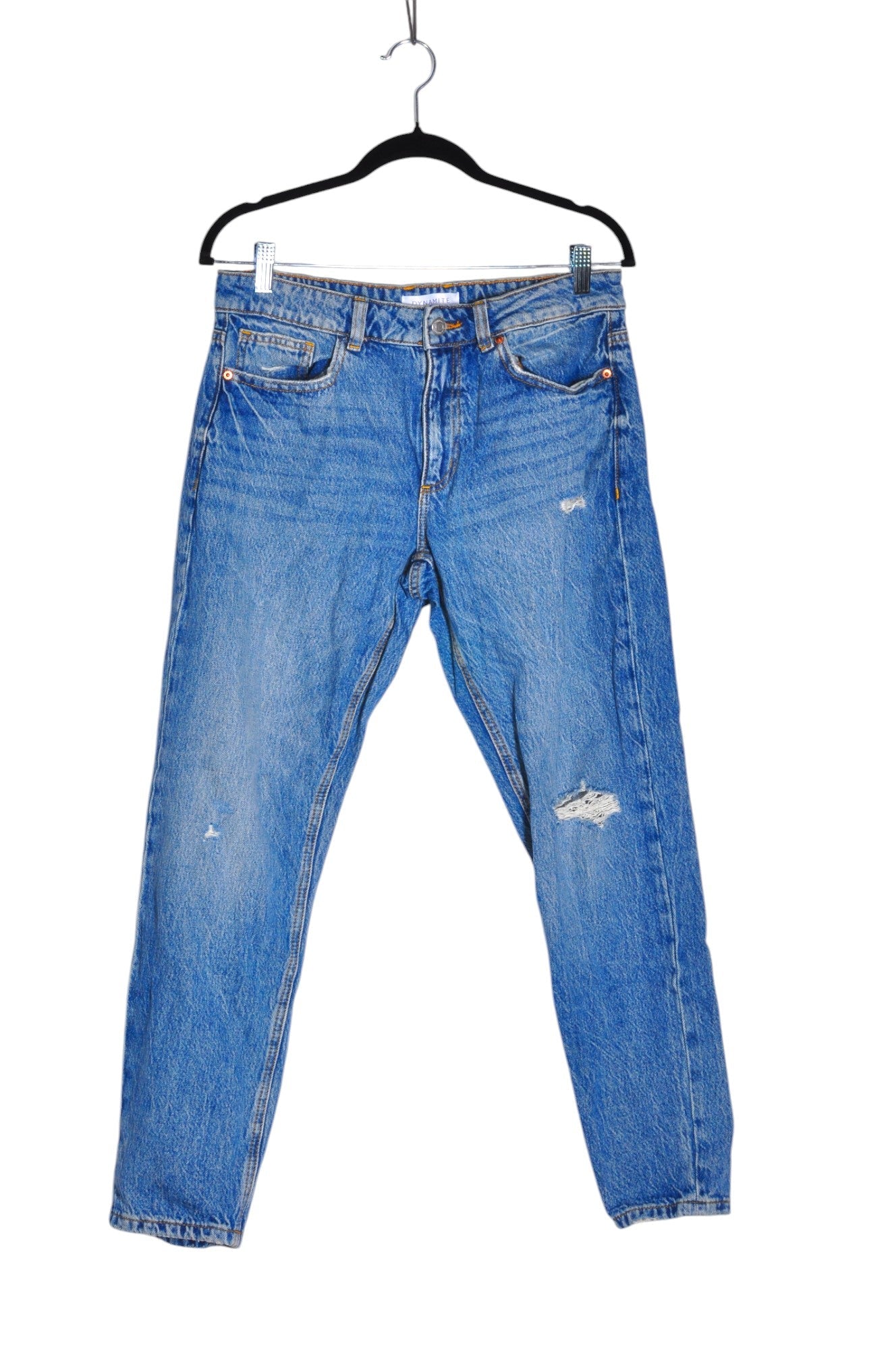 Fashionable DYNAMITE Women's Blue Regular Fit Straight-Legged Jeans - Size 27