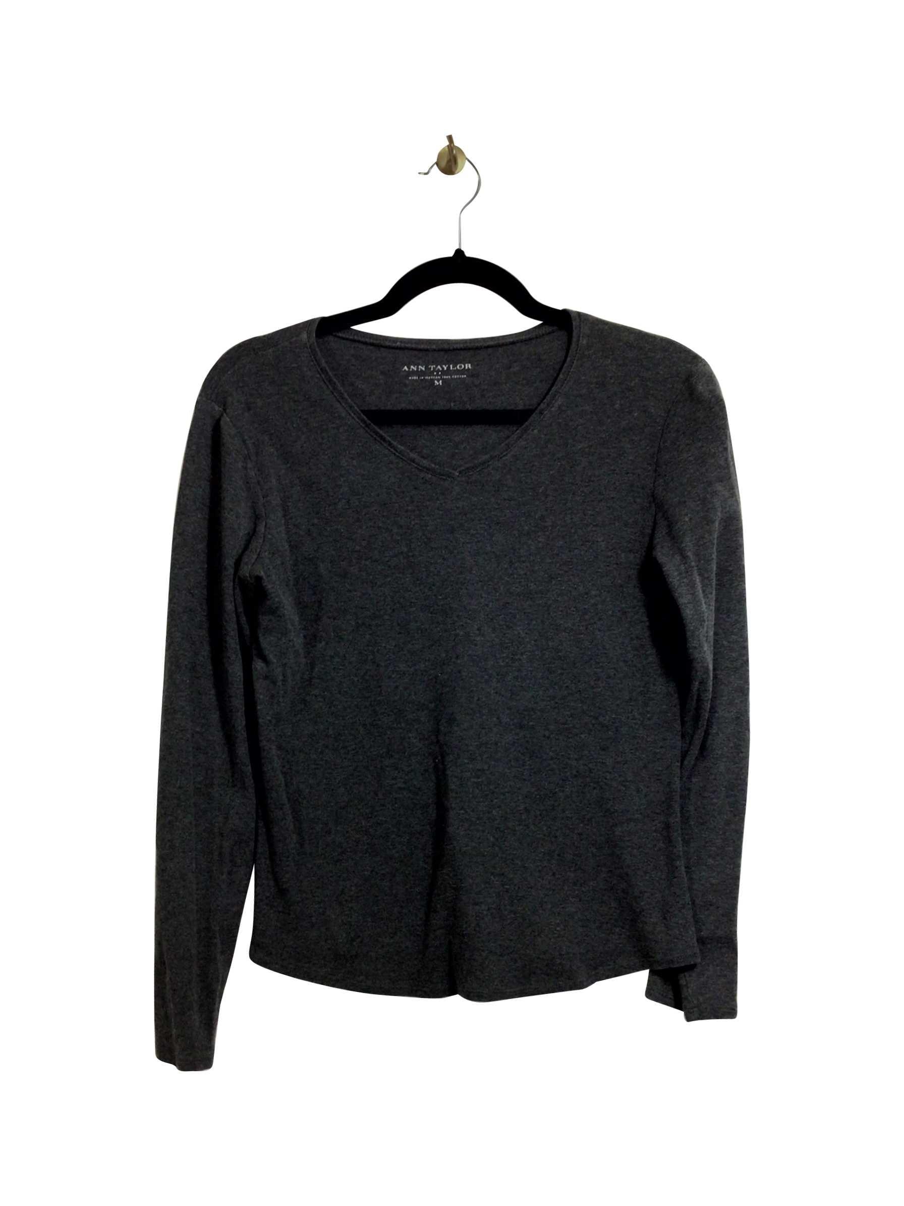 ANN TAYLOR Stylish Regular Fit Gray Long Sleeve V-Neck T-shirt - Size M