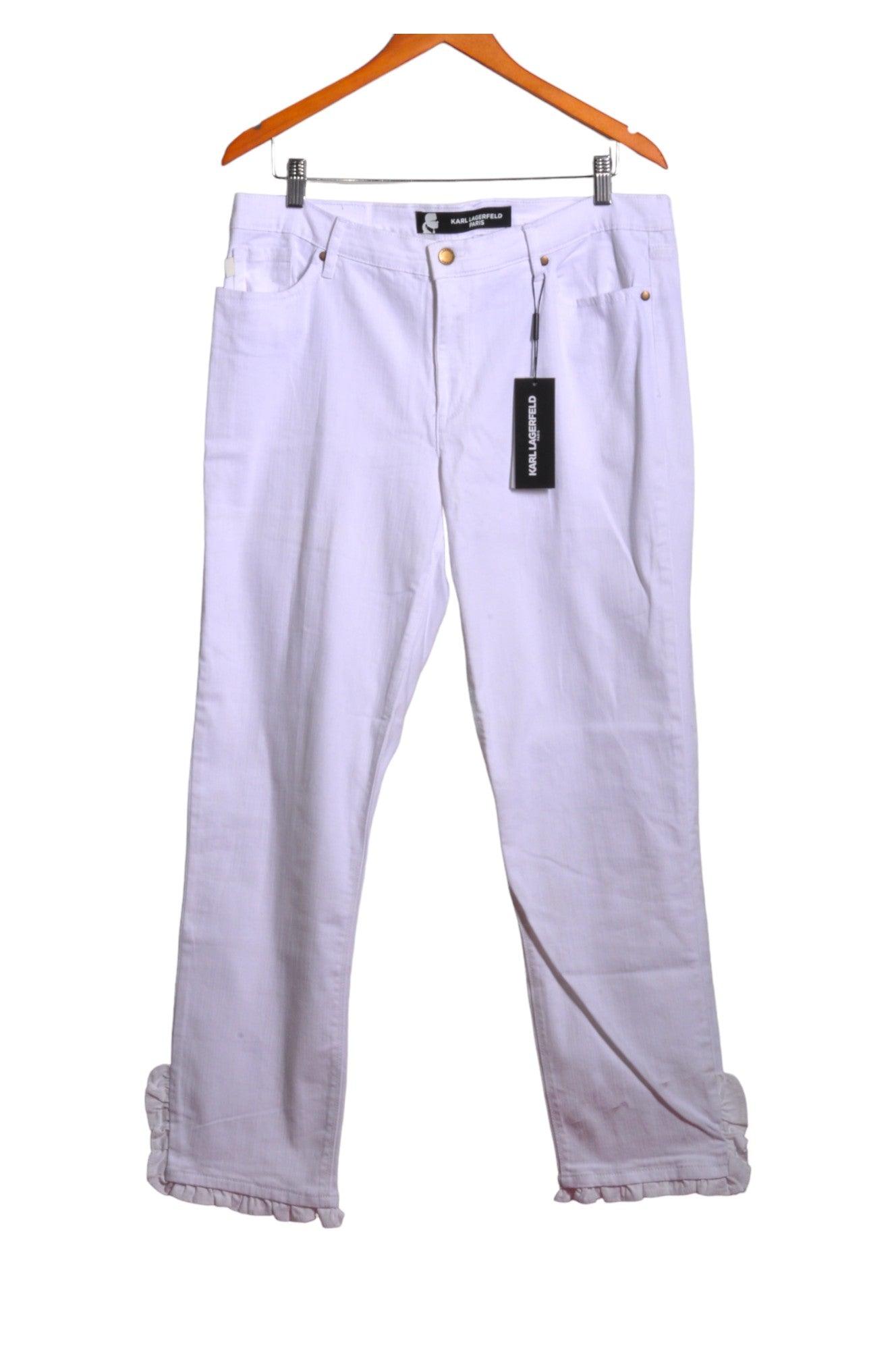 KARL LAGERFELD Stylish Women's White Regular-Fit Straight-Legged Jeans - Size 14