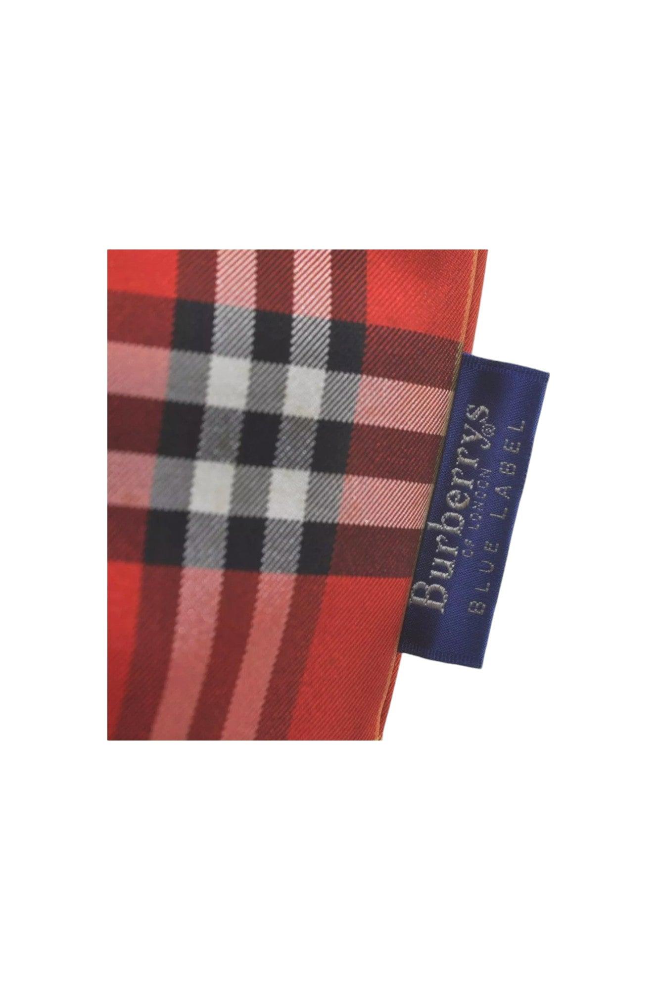 Burberry BLUE LABEL Iconic Check Pattern Red Nylon Leather Shoulder Tote Bag 9373K