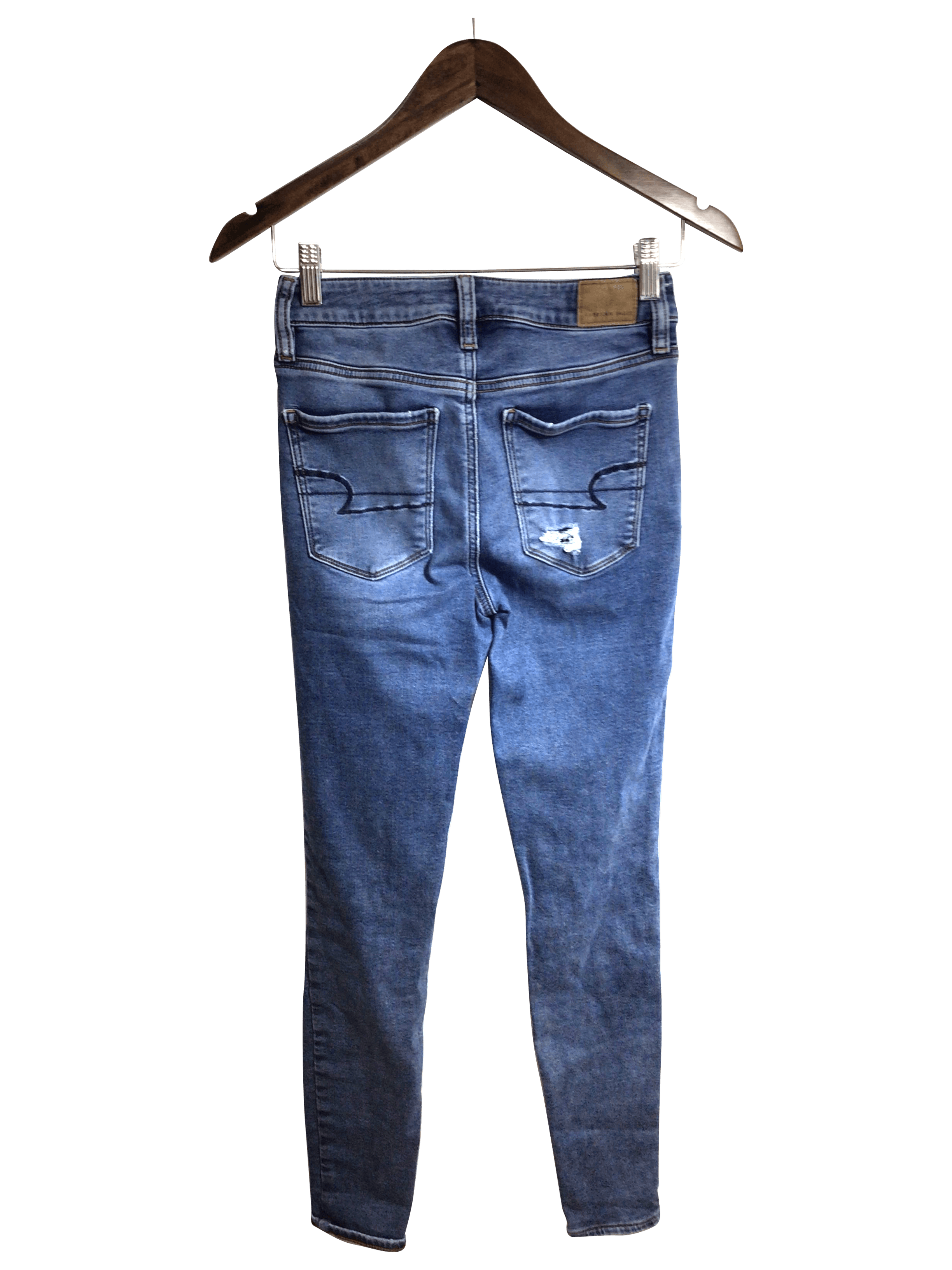 Stylish AMERICAN EAGLE Women's Blue Regular Fit Straight-Legged Jeans - Size 4