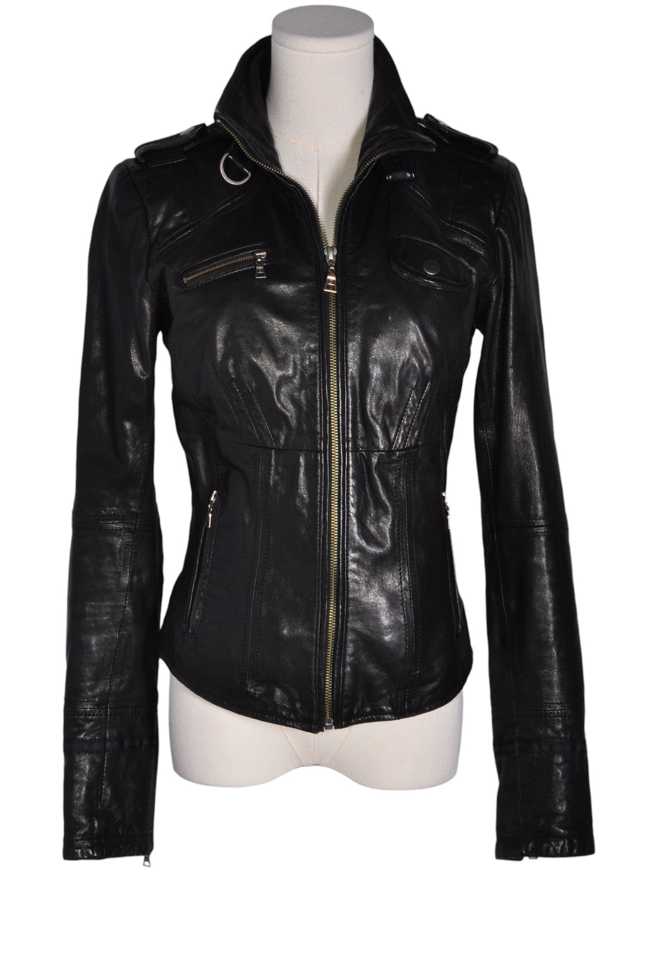 DANIER Stylish Women's Regular-Fit Black Leather Coat - Size XS