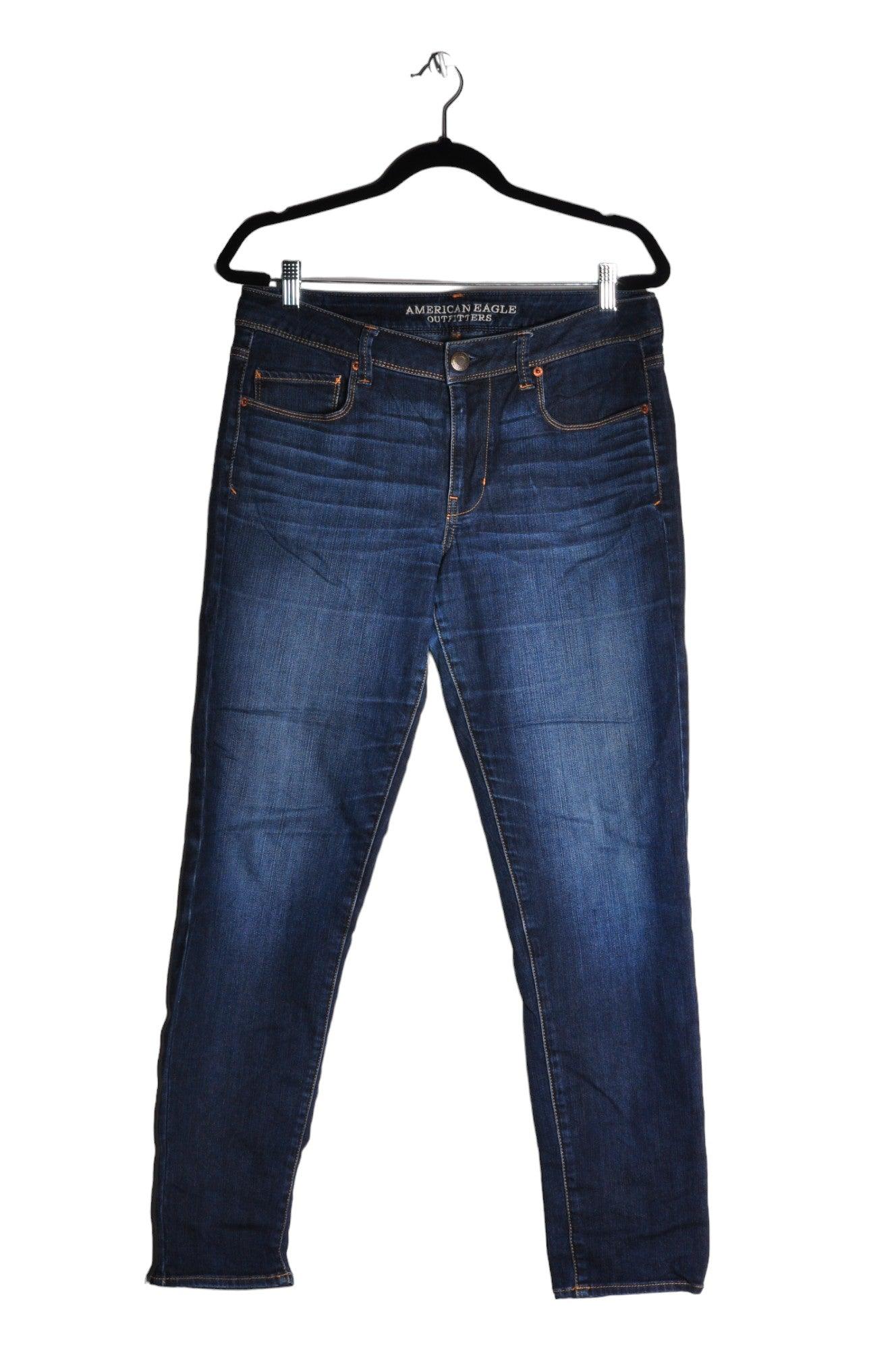 Stylish AMERICAN EAGLE Women's Blue Regular Fit Straight-Legged Jeans - Size 12