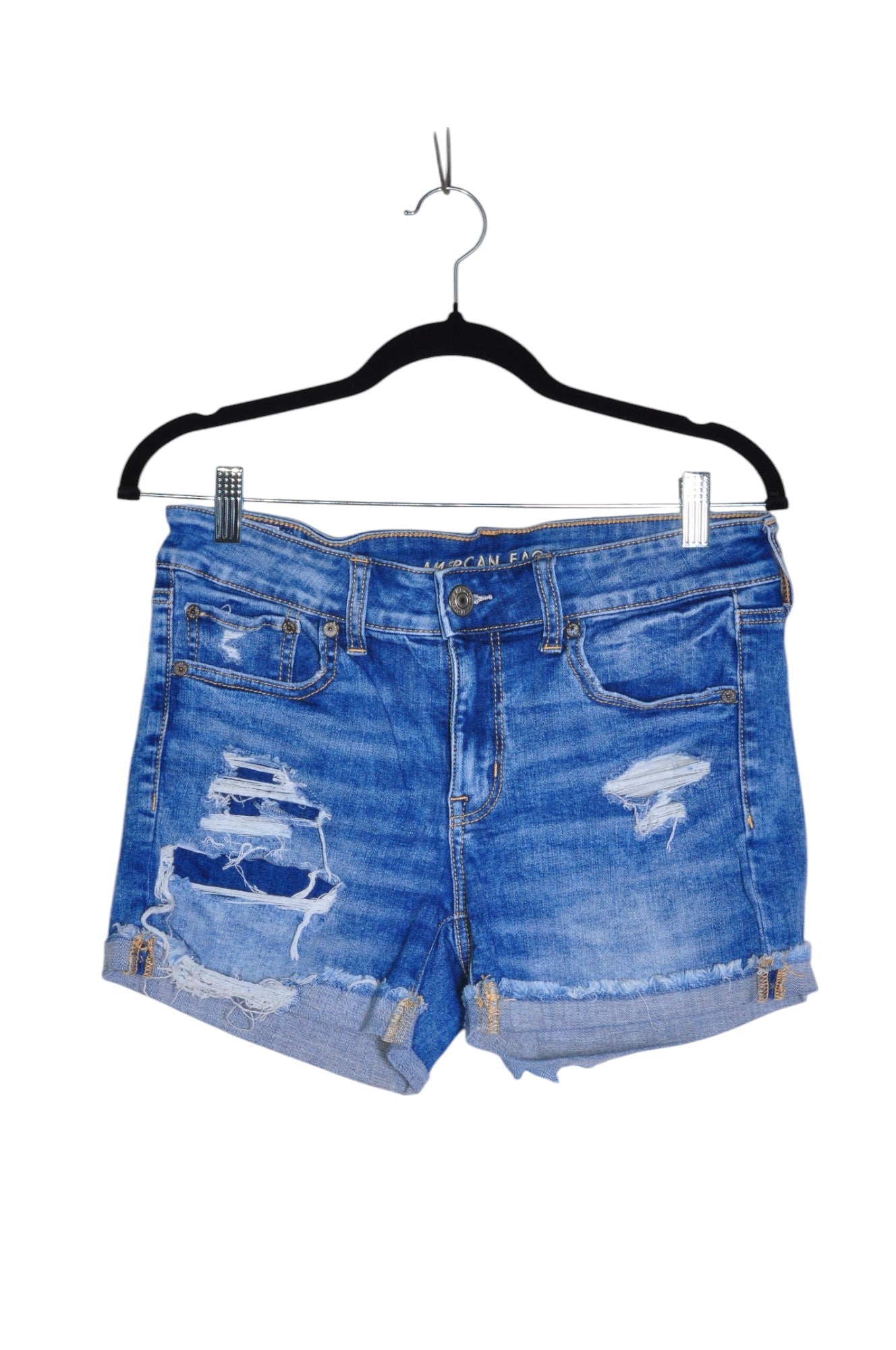 Stylish AMERICAN EAGLE Women's Blue Denim Shorts with Regular Fit - Size 10