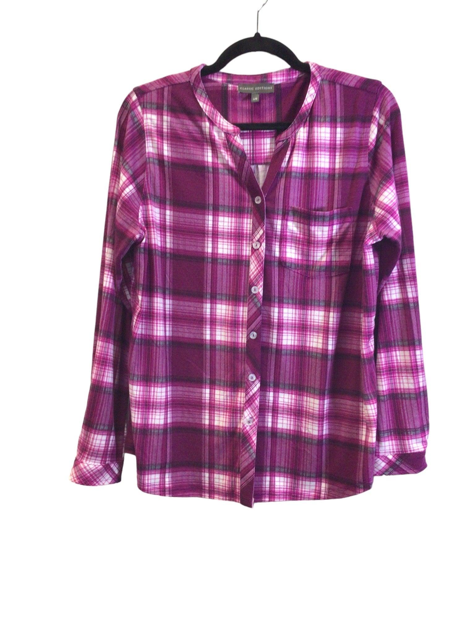 CLASSIC EDITIONS Stylish Women's Purple Button - Down Regular - Fit Tops in Size L