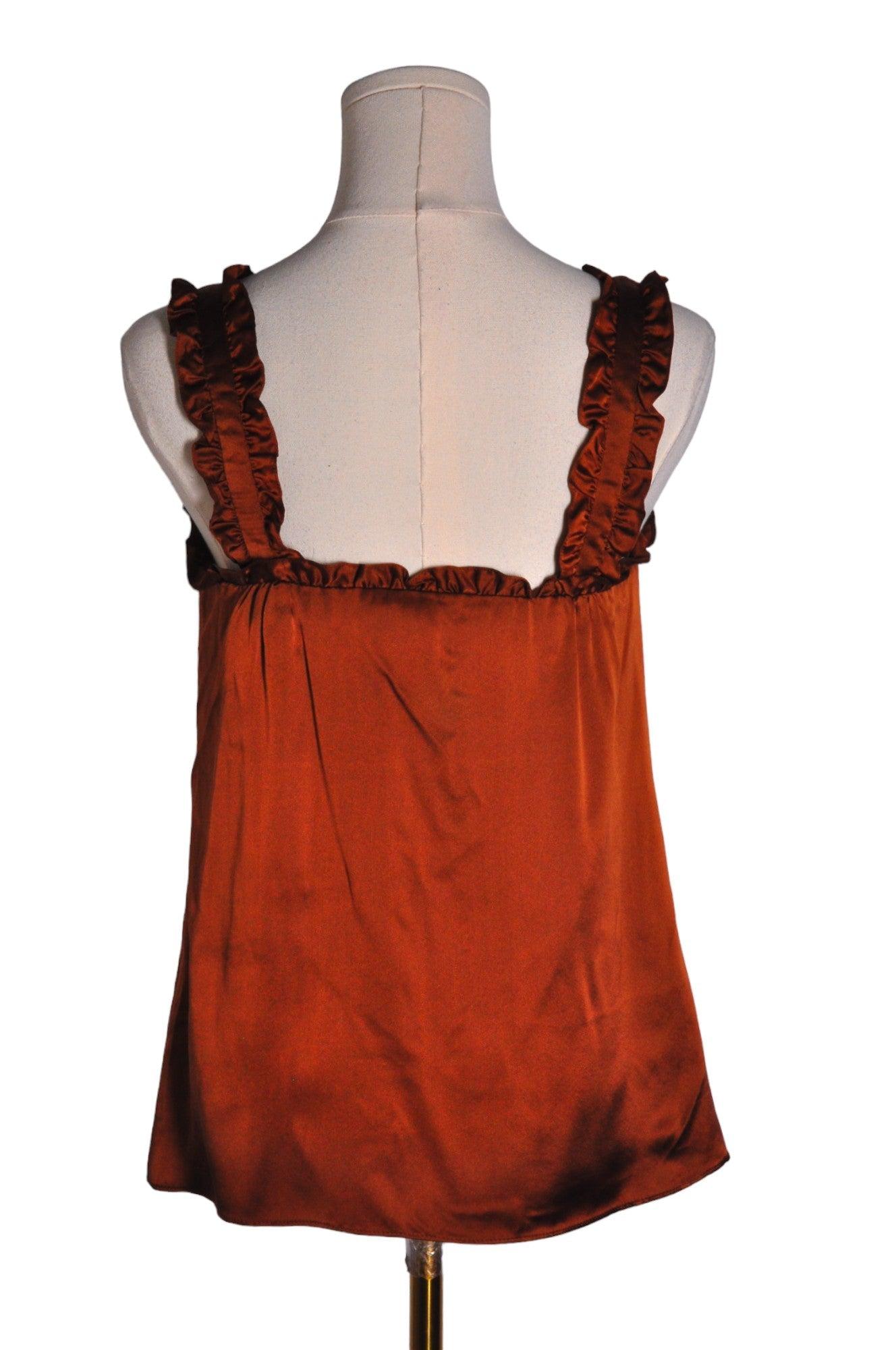 NANETTE LEPORE Brown Regular Fit Women's Silk Tops Size 0 - Second Hand