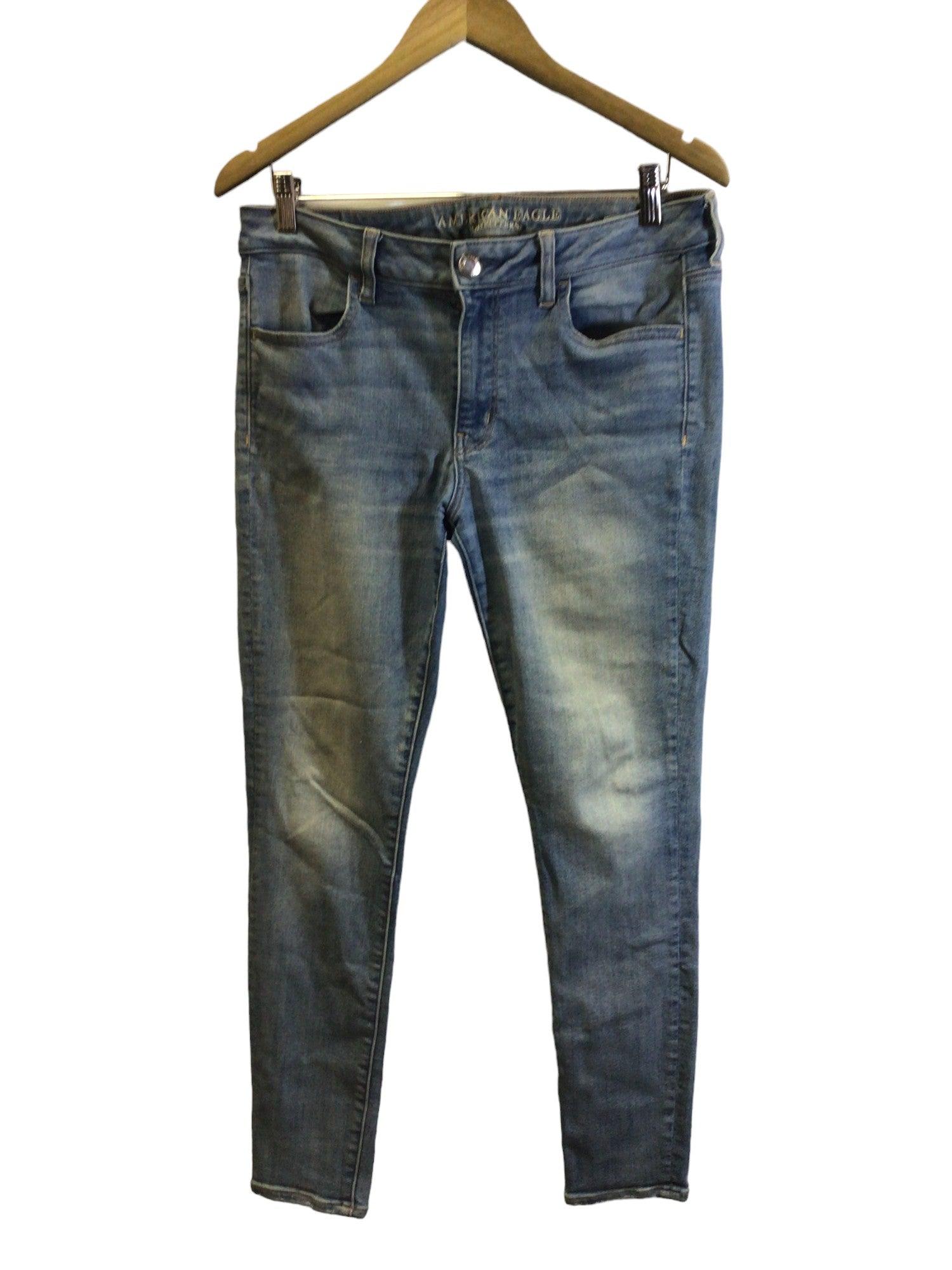 Stylish AMERICAN EAGLE Women's Blue Regular-Fit Straight-Legged Jeans Size 12