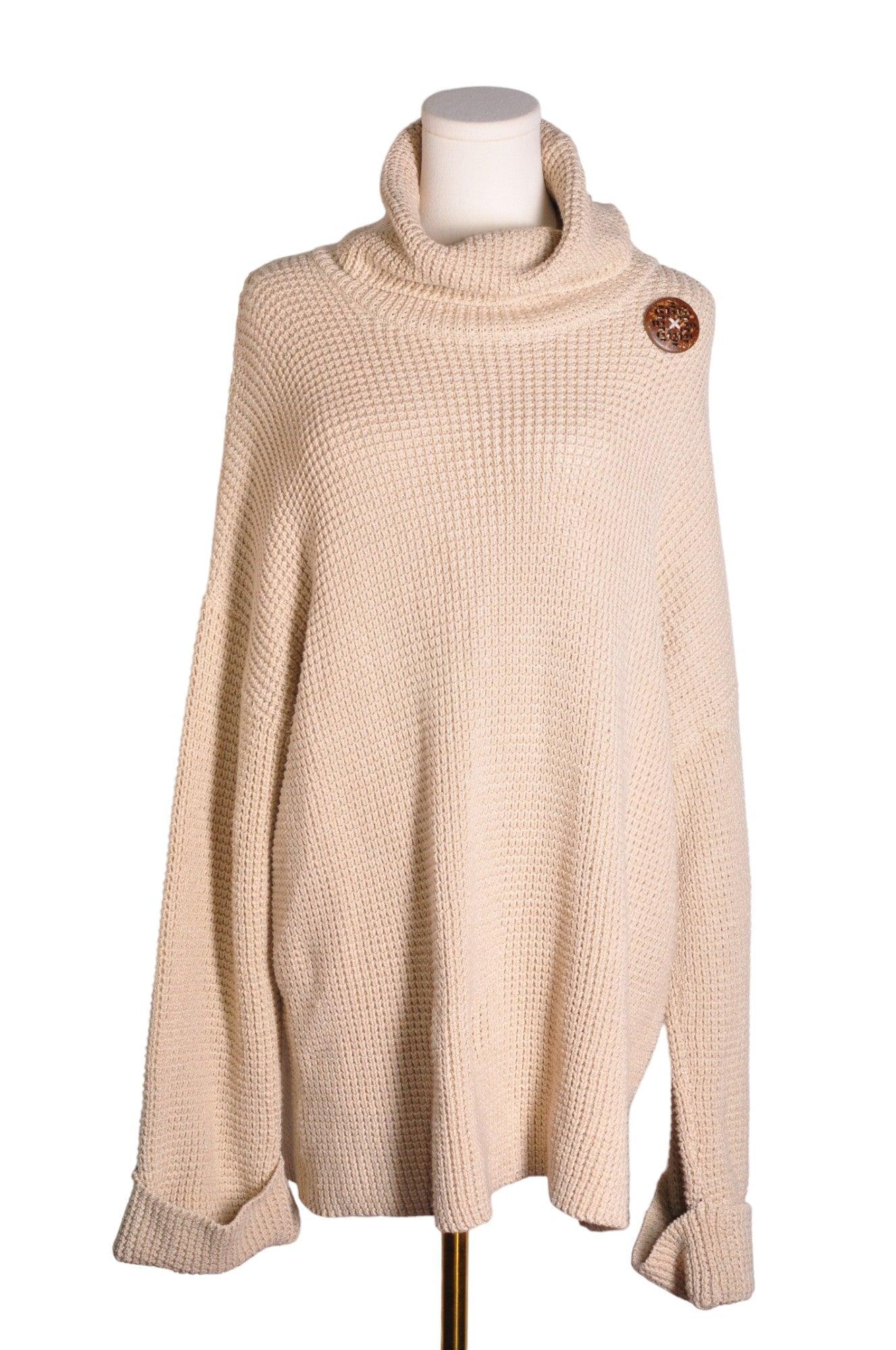 NEON BUDDHA Stylish Women's Beige Turtleneck Tops with Regular Fit - Size XL