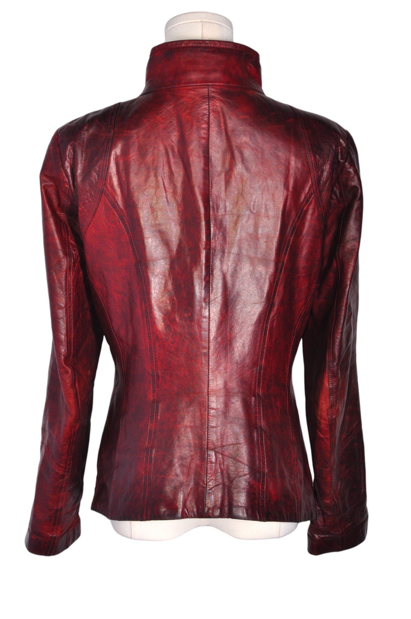 Stylish DANIER Red Regular Fit Women's Leather Jacket - Size 12
