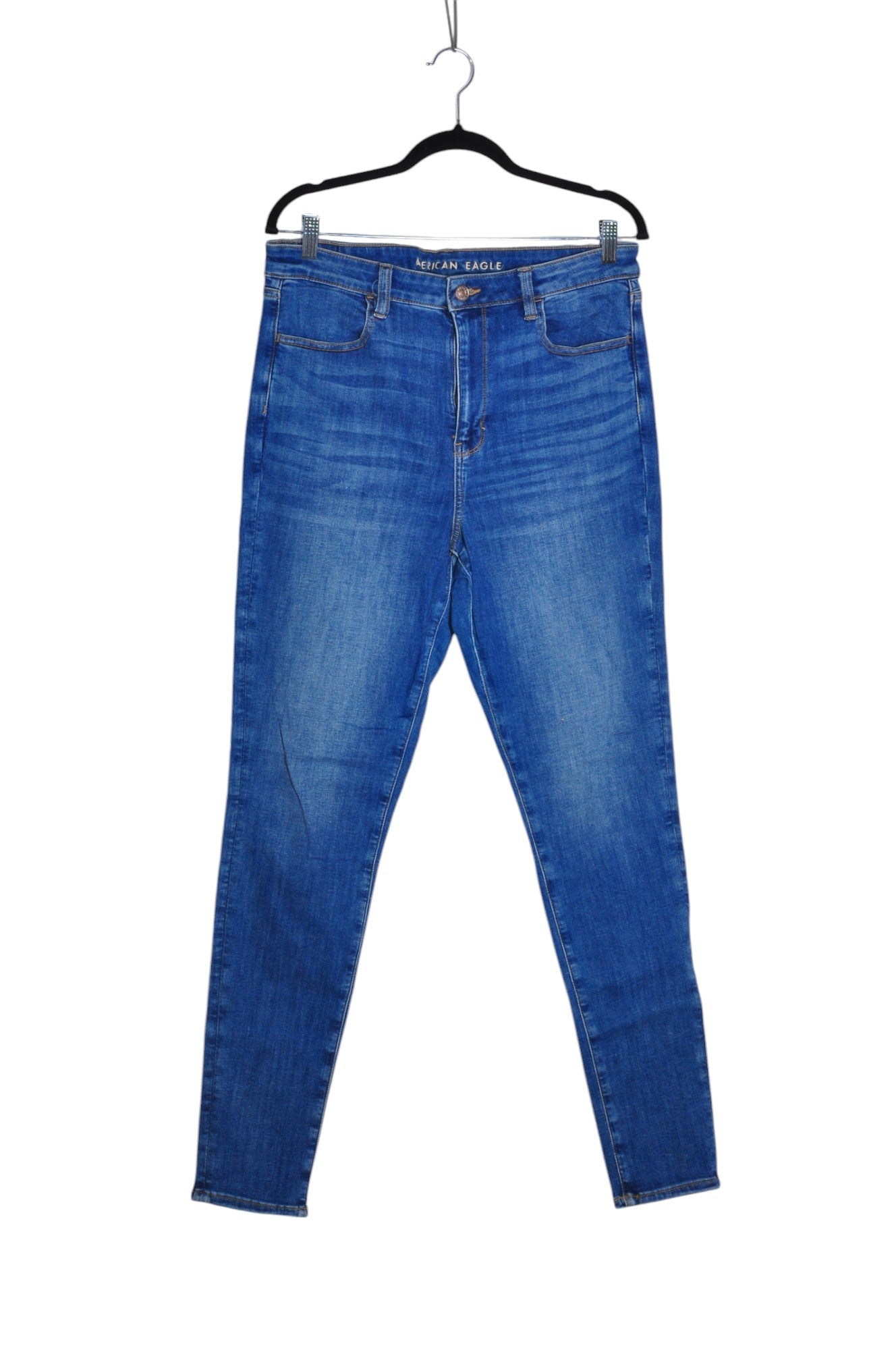 Stylish AMERICAN EAGLE Women's Blue Regular-Fit Straight-Legged Jeans Size 14