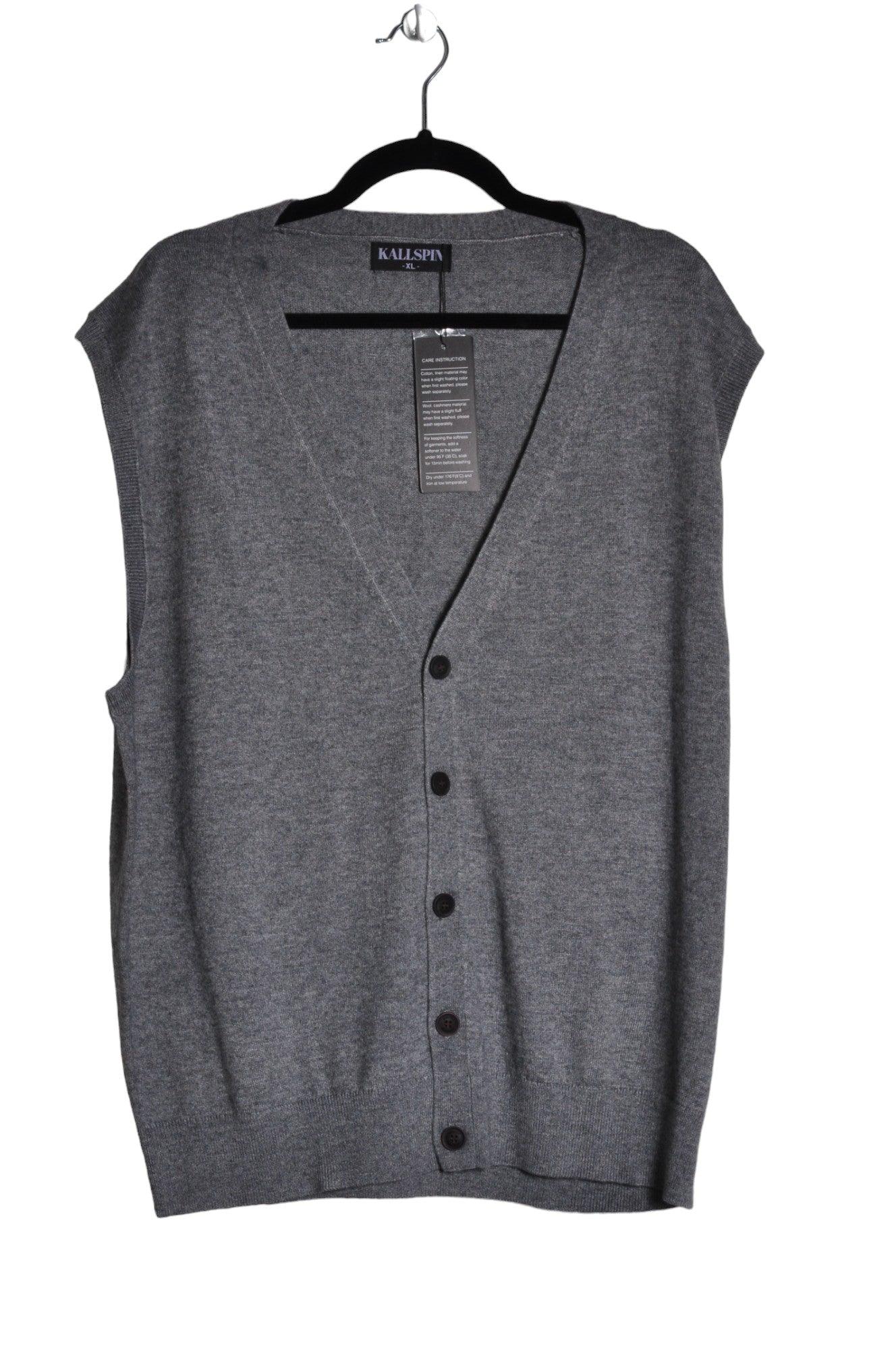 KALLSPIN Stylish Men's Gray Regular Fit Cardigan - XL