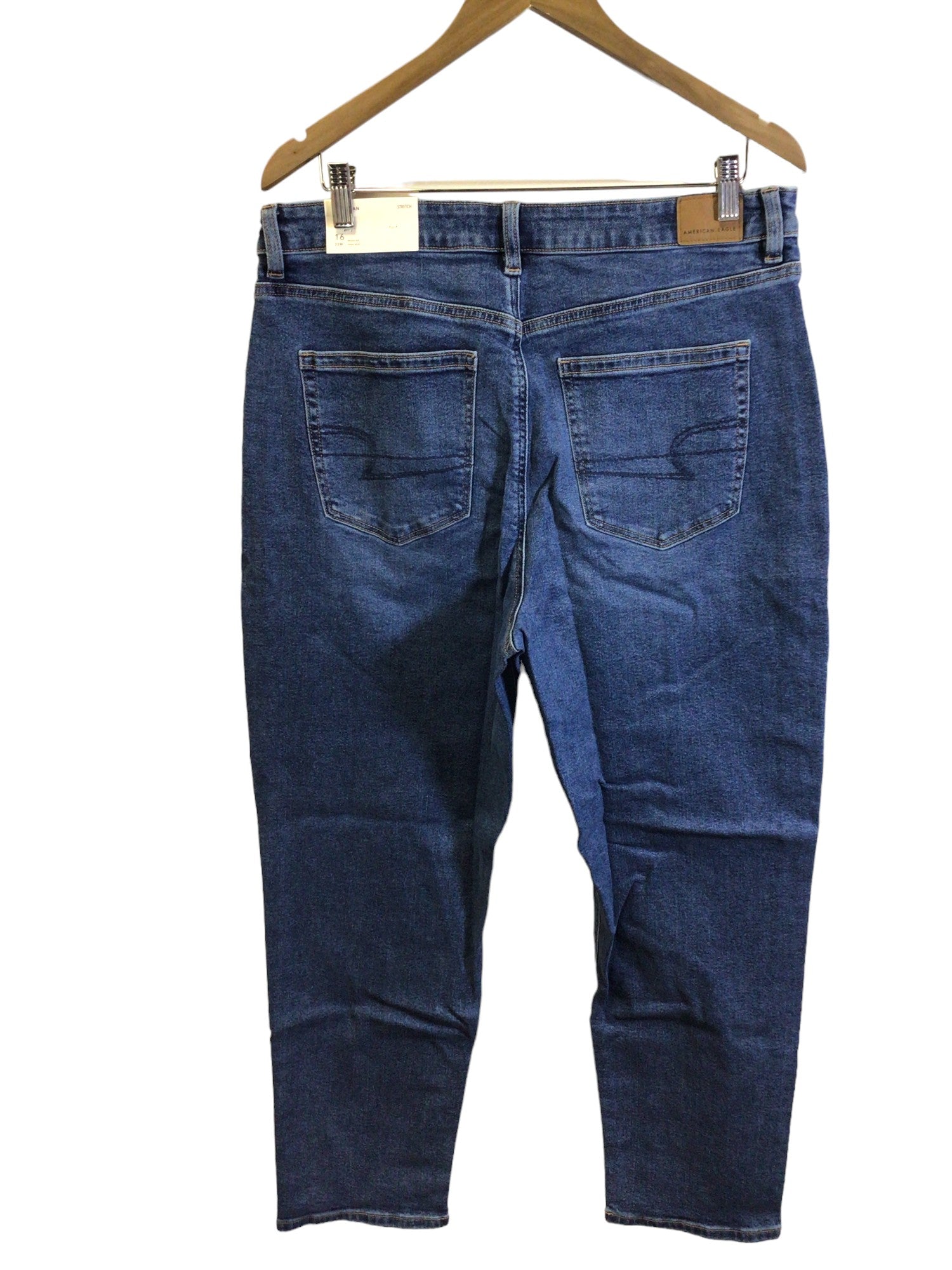 Stylish AMERICAN EAGLE Women's Blue Regular Fit Straight-Legged Jeans - Size 16