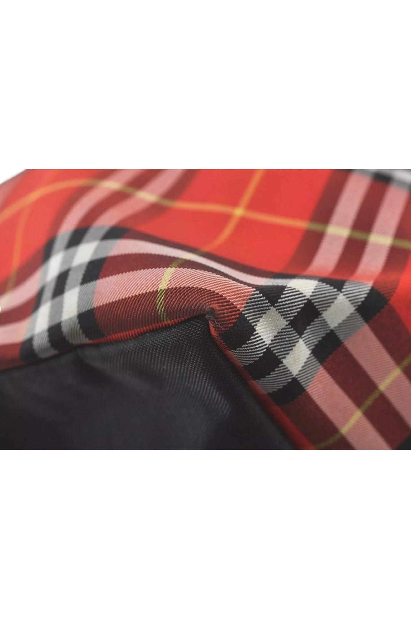 Burberry BLUE LABEL Iconic Check Pattern Red Nylon Leather Shoulder Tote Bag 9373K