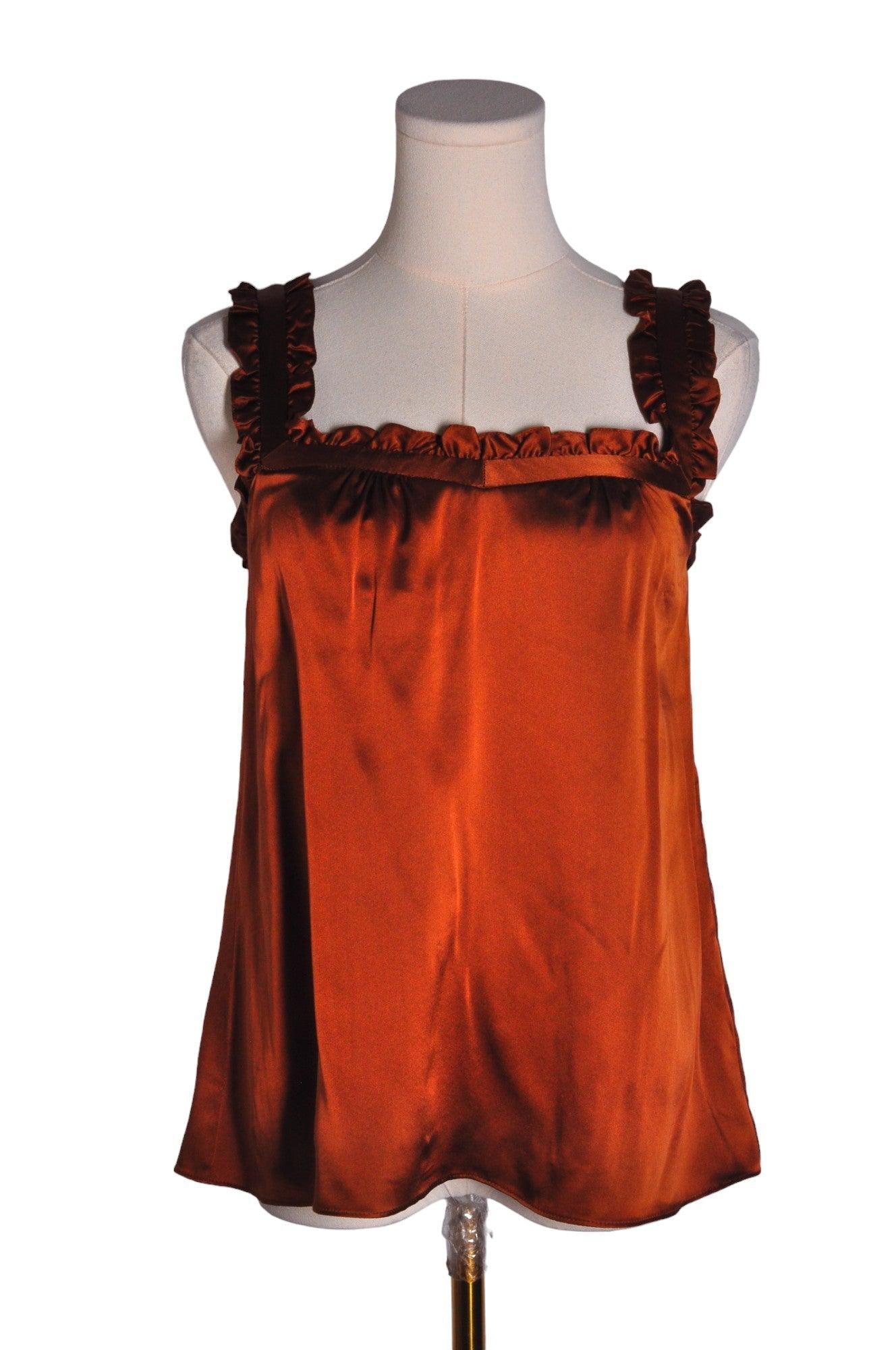 NANETTE LEPORE Brown Regular Fit Women's Silk Tops Size 0 - Second Hand