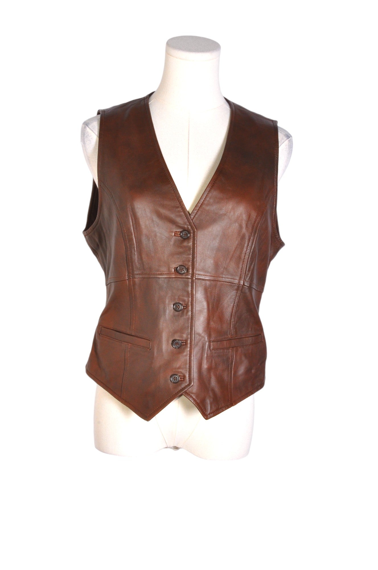Stylish CABI Women's Brown Regular-Fit Leather Vest - Size M