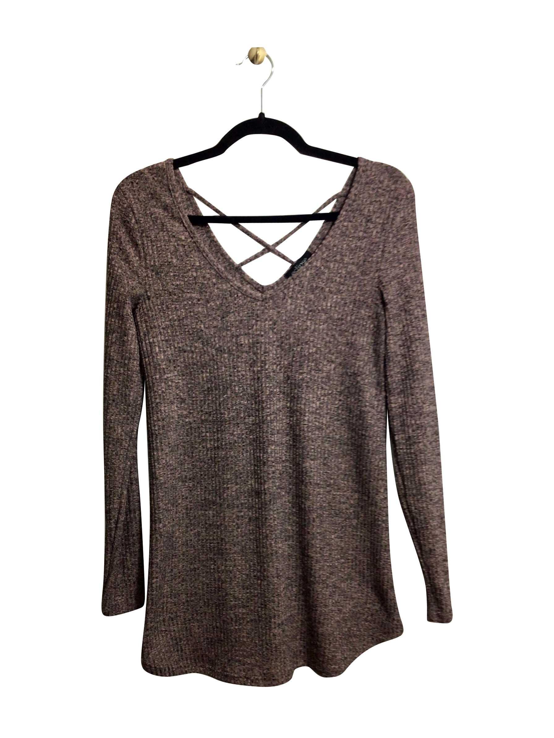 ECLIPSE Stylish Regular Fit Brown Long Sleeve V-Neck T-shirt - Size S