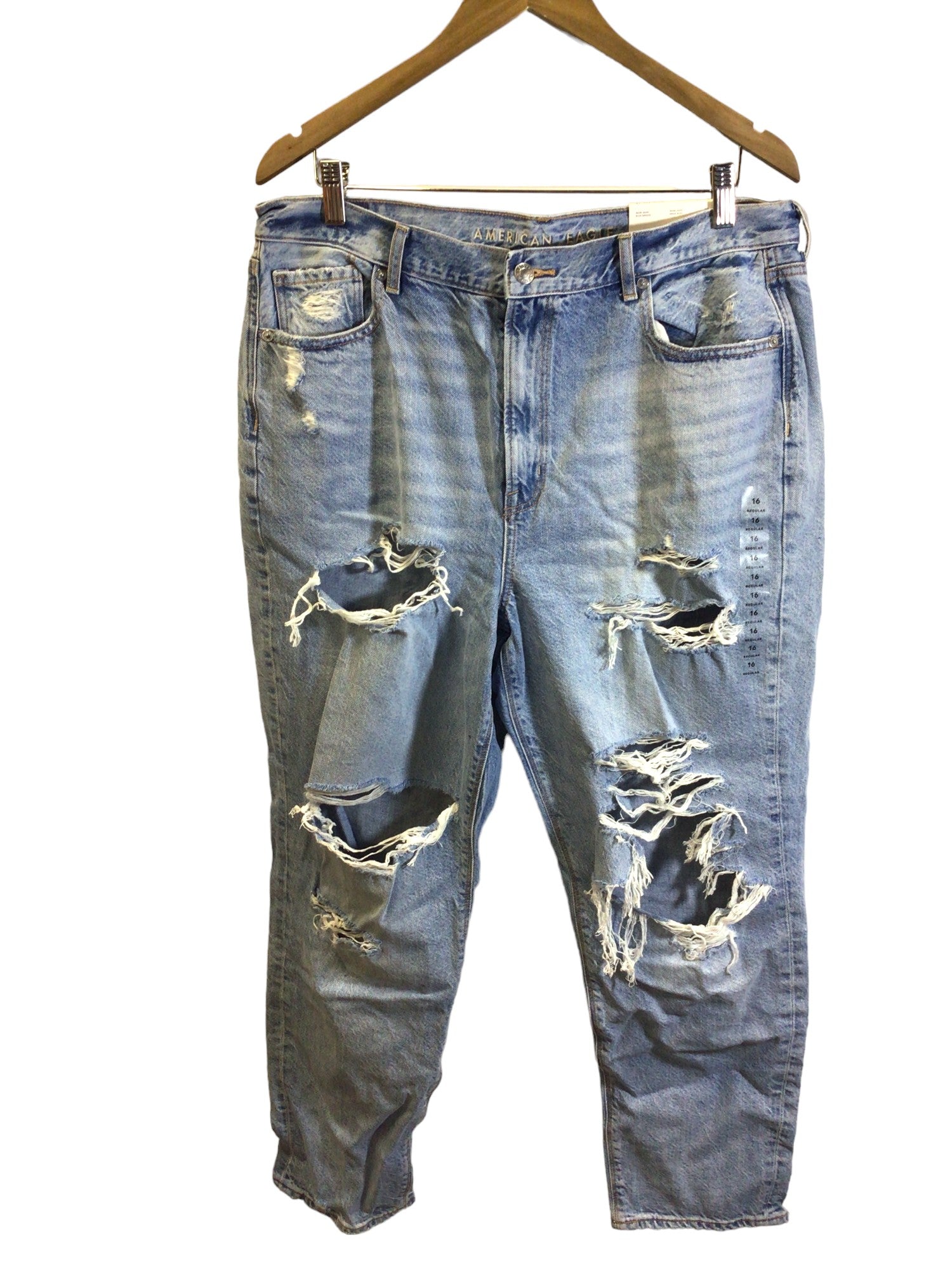 AMERICAN EAGLE Stylish Women's Blue Regular Fit Straight-Legged Jeans Size 16