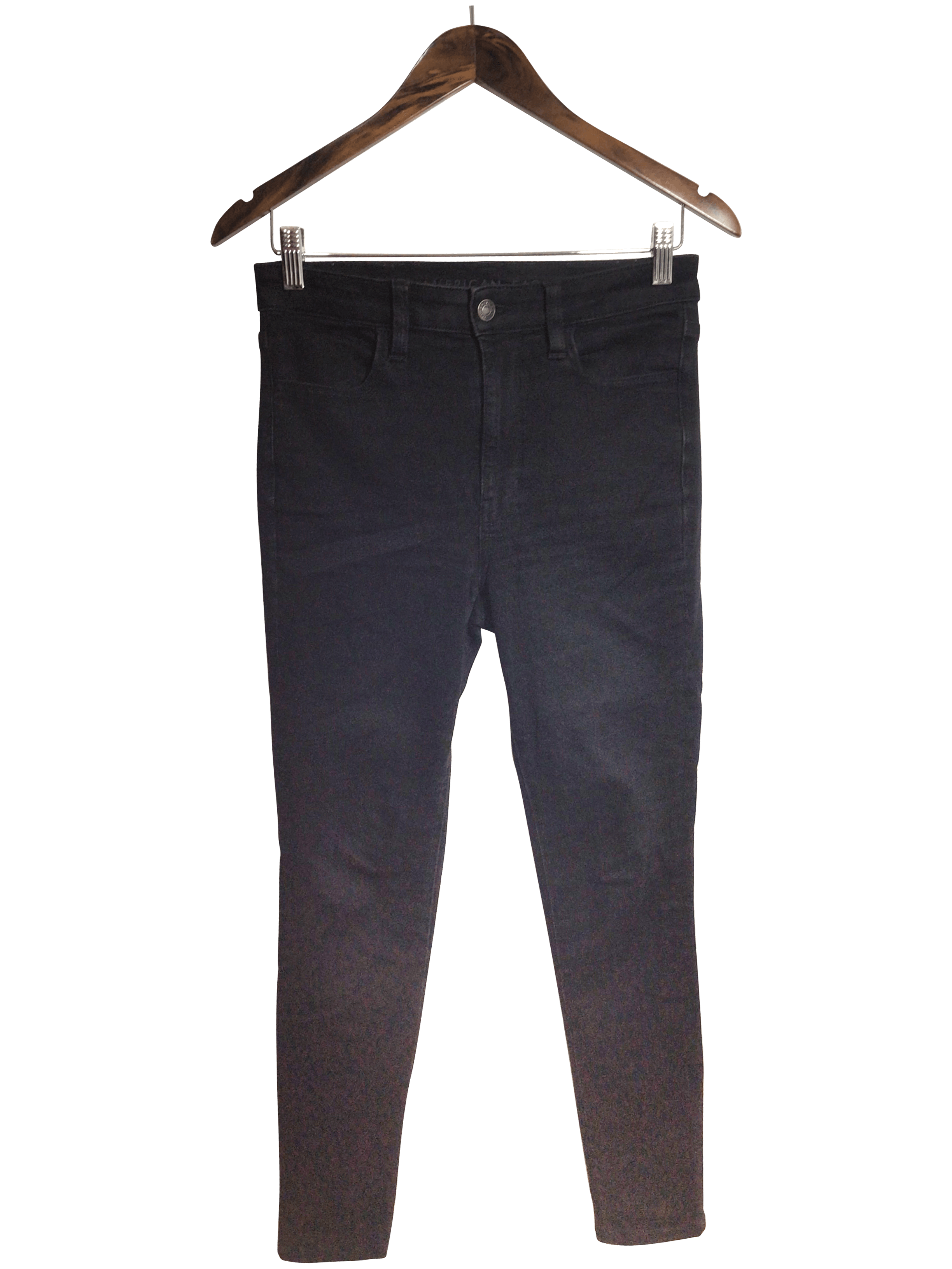 Stylish AMERICAN EAGLE Women's Black Regular Fit Straight-Legged Jeans - Size 6