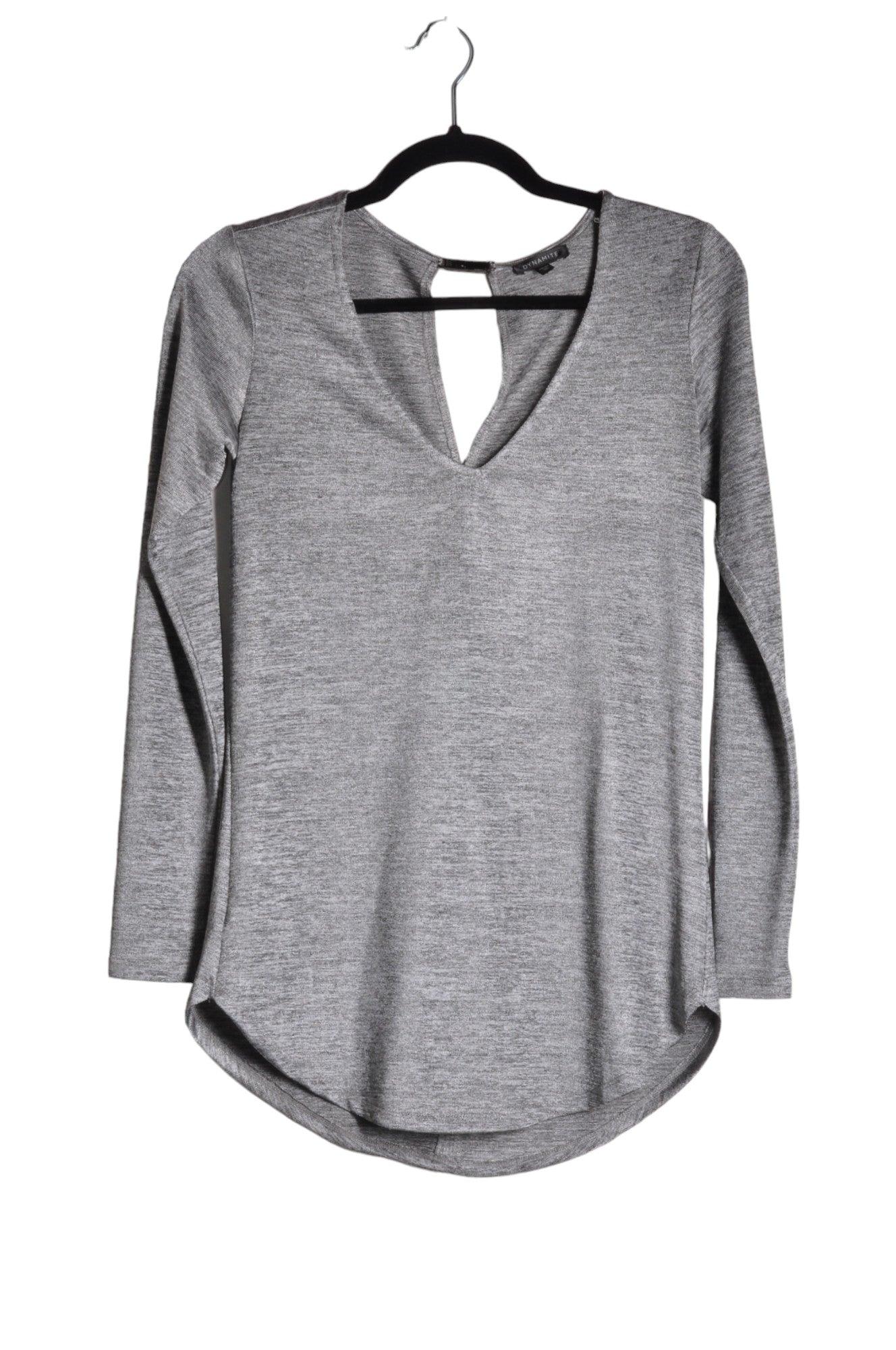 Stylish DYNAMITE Women's Gray Regular Fit Long Sleeve V Neck T-Shirt - Size XS